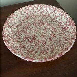 Henn Pottery Pink and White Sponge Stoneware Ceramic Pie Plate